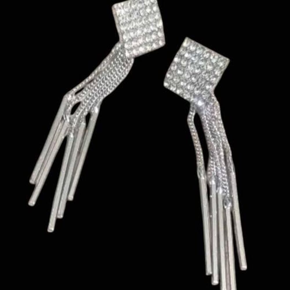 Crystal Chain Dangle Earrings - Hypoallergenic 925 Silver Posts